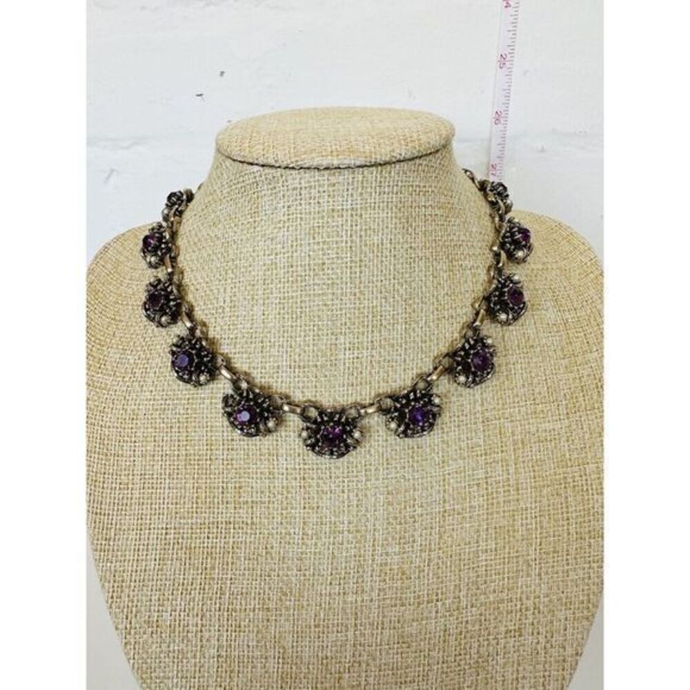 Textured‎ Round Gold Tone Deep Amethyst-Colored Faux Pearl Necklace See Photos